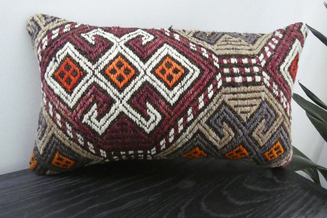 Handmade Turkish Kilim Cushion 30 x 50cm | Vintage Wool Lumbar Cushion with Insert | Organic Cotton Back | TK26-C1076- Rugs Direct nz 