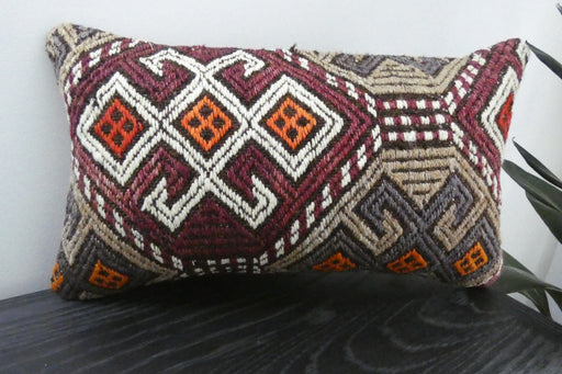 Handmade Turkish Kilim Cushion 30 x 50cm | Vintage Wool Lumbar Cushion with Insert | Organic Cotton Back | TK26-C1076- Rugs Direct nz 