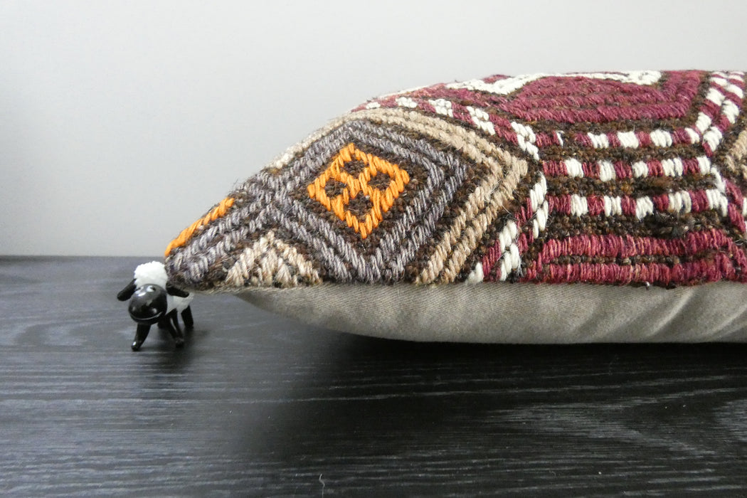Handmade Turkish Kilim Cushion 30 x 50cm | Vintage Wool Lumbar Cushion with Insert | Organic Cotton Back | TK26-C1076- Rugs Direct nz 