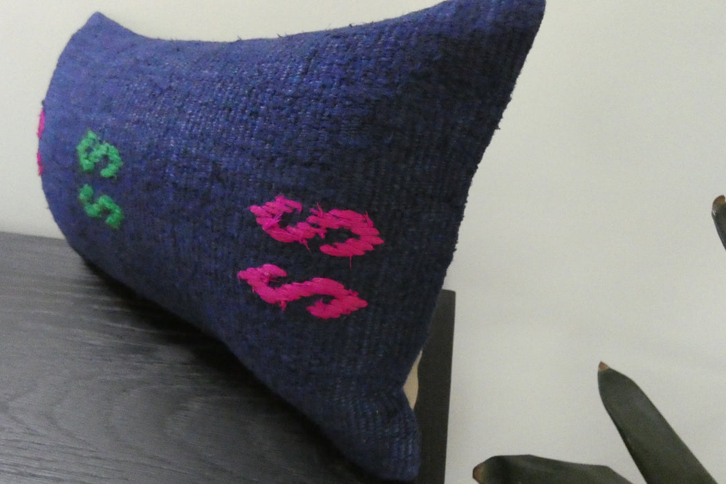 Handmade Turkish Kilim Cushion 30 x 50cm | Vintage Wool Lumbar Cushion with Insert | Organic Cotton Back | TK26-C1078- Rugs Direct 
