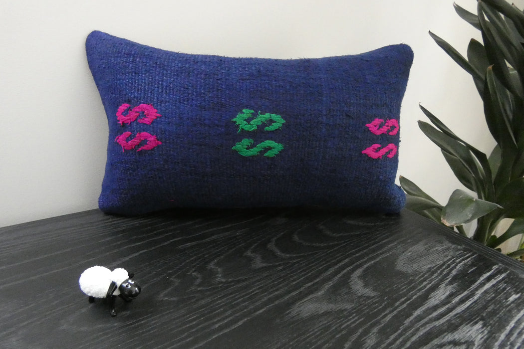 Handmade Turkish Kilim Cushion 30 x 50cm | Vintage Wool Lumbar Cushion with Insert | Organic Cotton Back | TK26-C1078- Rugs Direct 