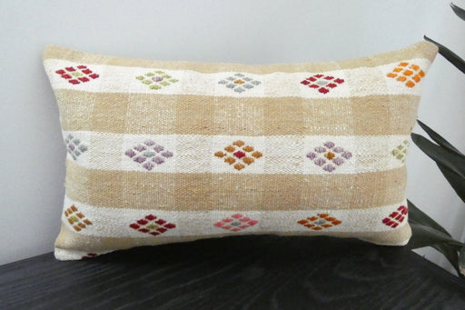 Handmade Turkish Kilim Cushion 30 x 50cm | Vintage Wool Lumbar Cushion with Insert | Organic Cotton Back | TK26-C1079- Rugs Direct 