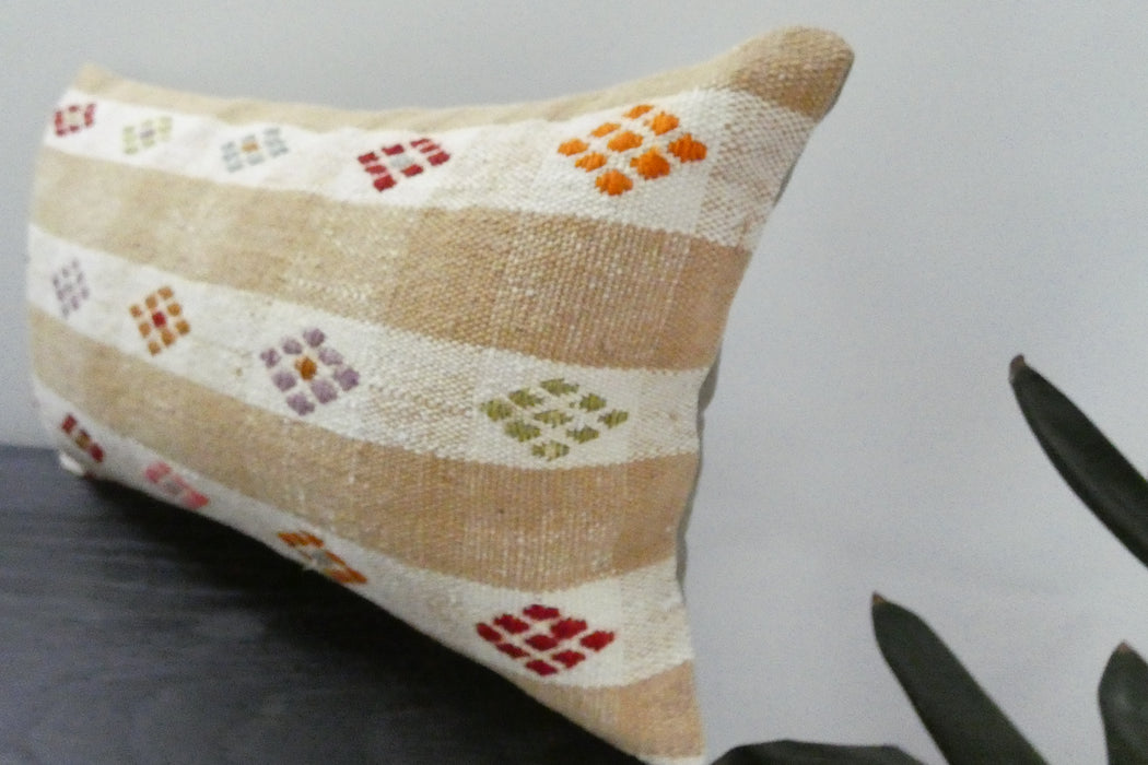Handmade Turkish Kilim Cushion 30 x 50cm | Vintage Wool Lumbar Cushion with Insert | Organic Cotton Back | TK26-C1079- Rugs Direct 