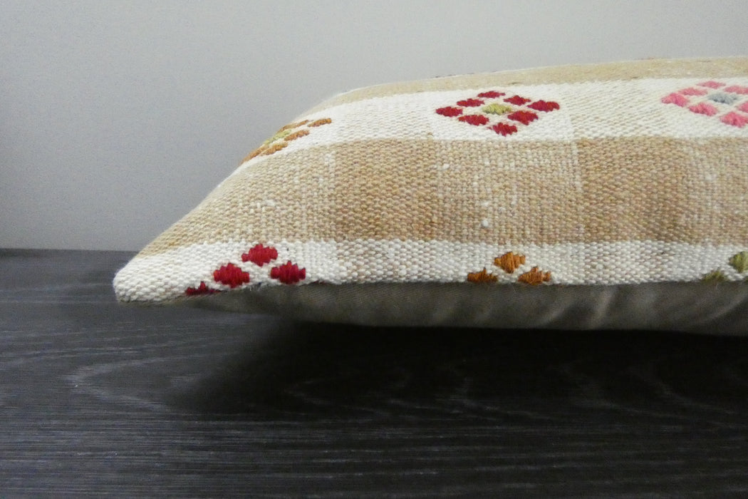 Handmade Turkish Kilim Cushion 30 x 50cm | Vintage Wool Lumbar Cushion with Insert | Organic Cotton Back | TK26-C1079- Rugs Direct 