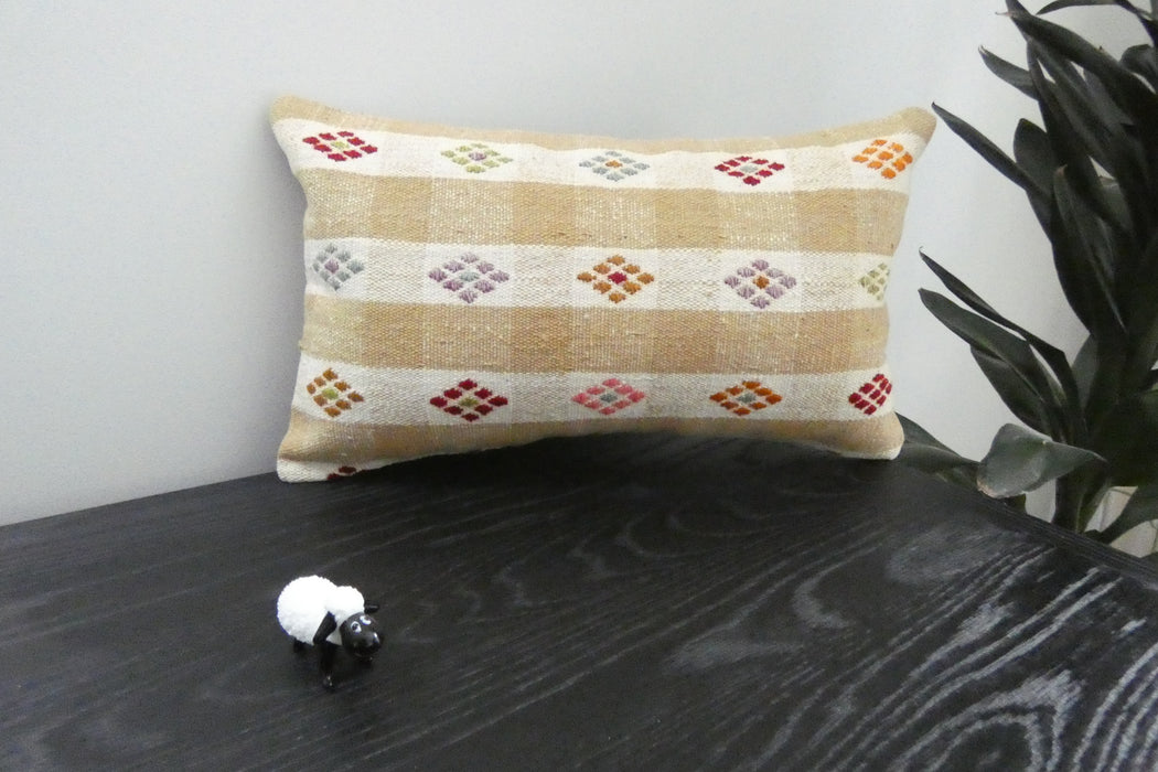 Handmade Turkish Kilim Cushion 30 x 50cm | Vintage Wool Lumbar Cushion with Insert | Organic Cotton Back | TK26-C1079- Rugs Direct 
