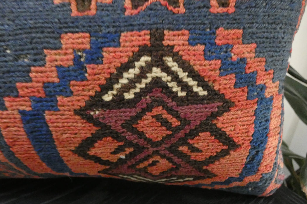 Handmade Turkish Kilim Cushion 30 x 50cm | Vintage Wool Lumbar Cushion with Insert | Organic Cotton Back | TK26-C1080- Rugs Direct 
