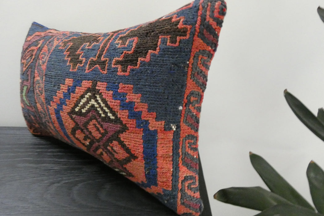 Handmade Turkish Kilim Cushion 30 x 50cm | Vintage Wool Lumbar Cushion with Insert | Organic Cotton Back | TK26-C1080- Rugs Direct 