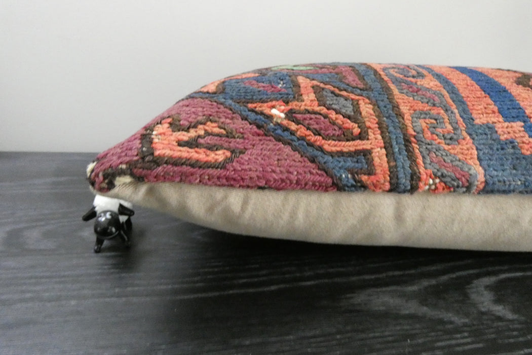 Handmade Turkish Kilim Cushion 30 x 50cm | Vintage Wool Lumbar Cushion with Insert | Organic Cotton Back | TK26-C1080- Rugs Direct 