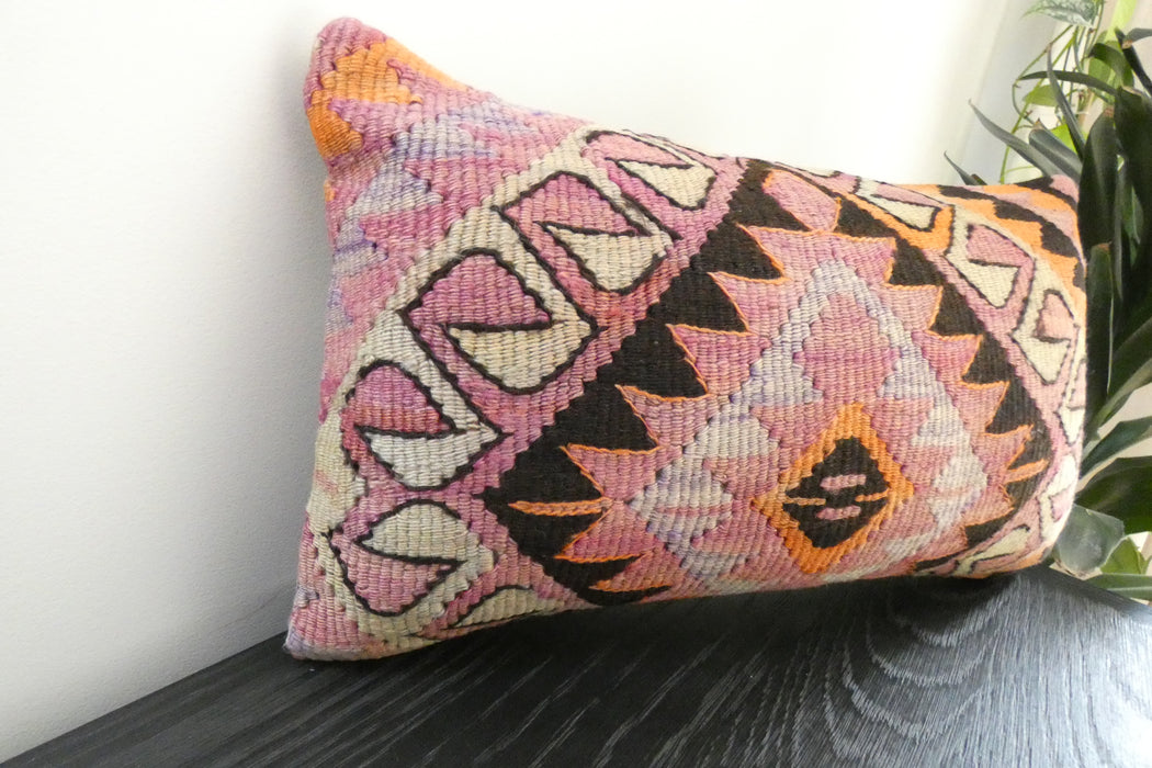 Handmade Turkish Kilim Cushion 30 x 50cm | Vintage Wool Lumbar Cushion with Insert | Organic Cotton Back | TK26-C1081- Rugs Direct NZ
