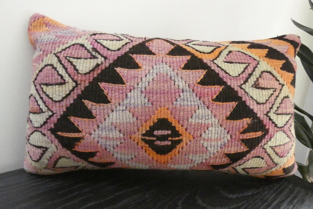 Handmade Turkish Kilim Cushion 30 x 50cm | Vintage Wool Lumbar Cushion with Insert | Organic Cotton Back | TK26-C1081- Rugs Direct NZ