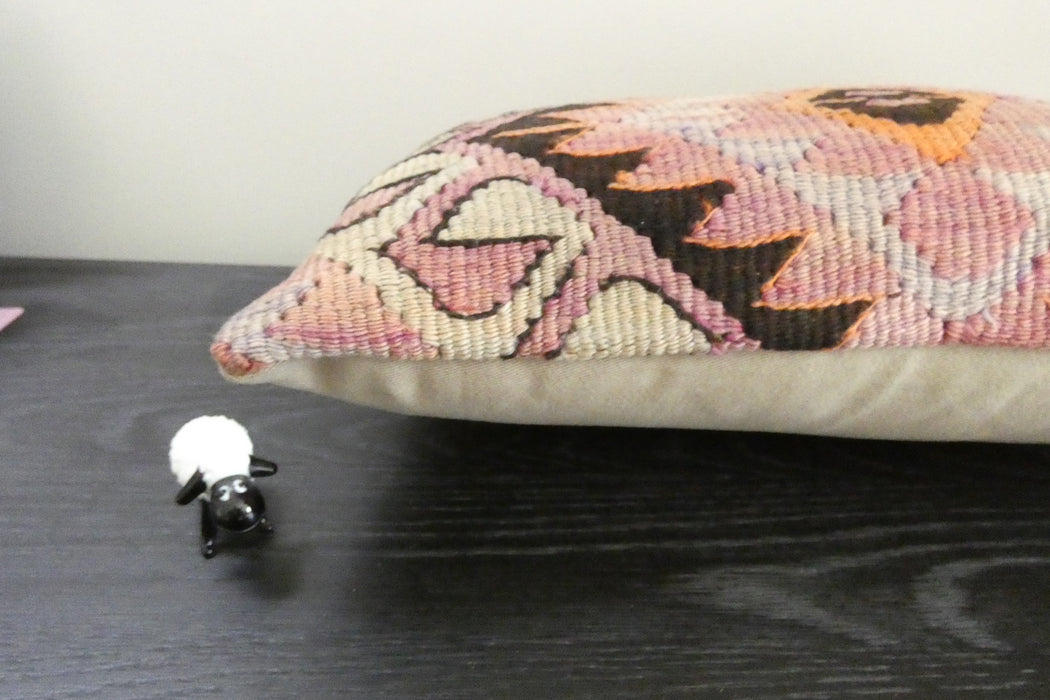 Handmade Turkish Kilim Cushion 30 x 50cm | Vintage Wool Lumbar Cushion with Insert | Organic Cotton Back | TK26-C1081- Rugs Direct NZ