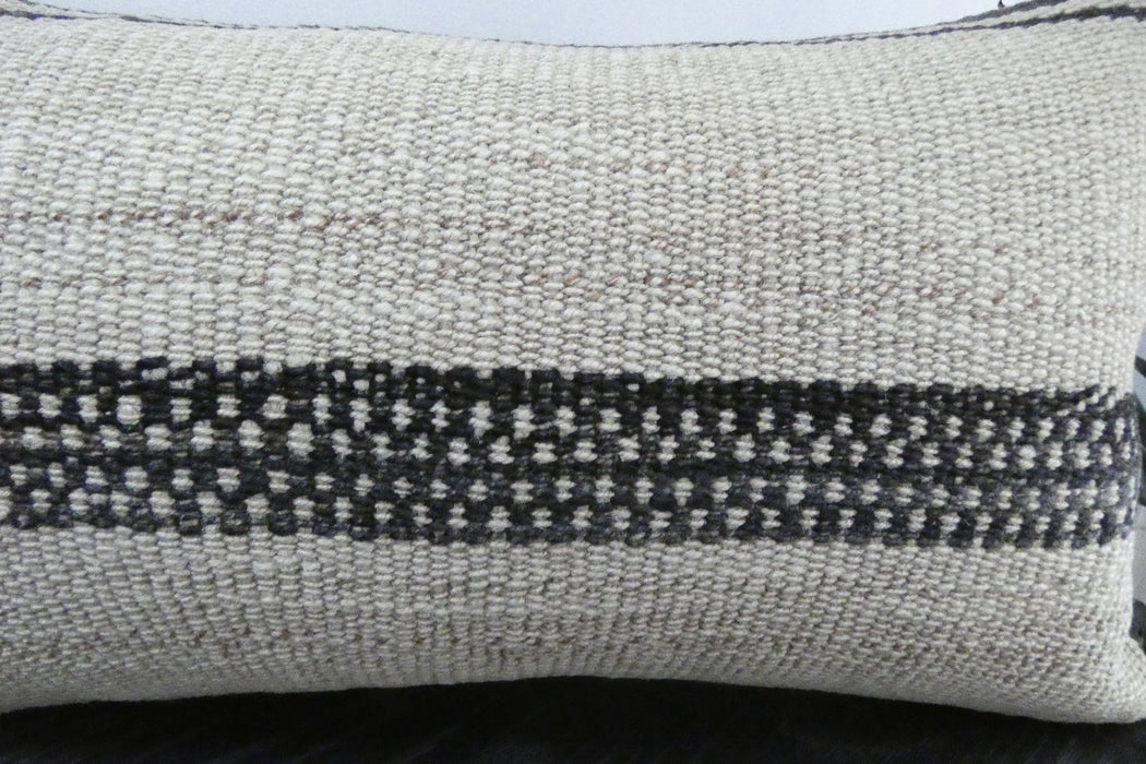 Handmade Turkish Kilim Cushion 30 x 50cm | Vintage Wool Lumbar Cushion with Insert | Organic Cotton Back | TK26-C1083- Rugs Direct 