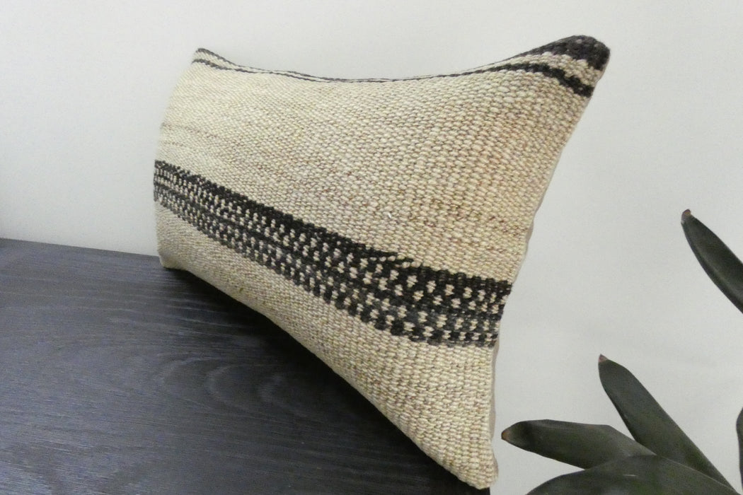 Handmade Turkish Kilim Cushion 30 x 50cm | Vintage Wool Lumbar Cushion with Insert | Organic Cotton Back | TK26-C1083- Rugs Direct 
