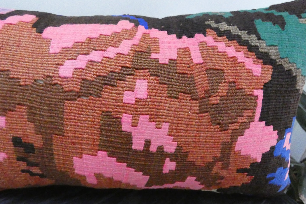 Handmade Turkish Kilim Cushion 30 x 50cm | Vintage Wool Lumbar Cushion with Insert | Organic Cotton Back | TK26-C1084- Rugs Direct 