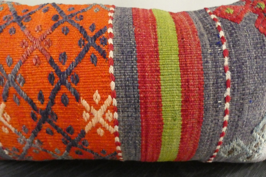 Handmade Turkish Kilim Cushion 30 x 50cm | Vintage Wool Lumbar Cushion with Insert | Organic Cotton Back | TK26-C1085- Rugs Direct NZ