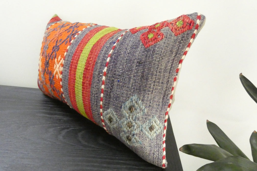 Handmade Turkish Kilim Cushion 30 x 50cm | Vintage Wool Lumbar Cushion with Insert | Organic Cotton Back | TK26-C1085- Rugs Direct NZ