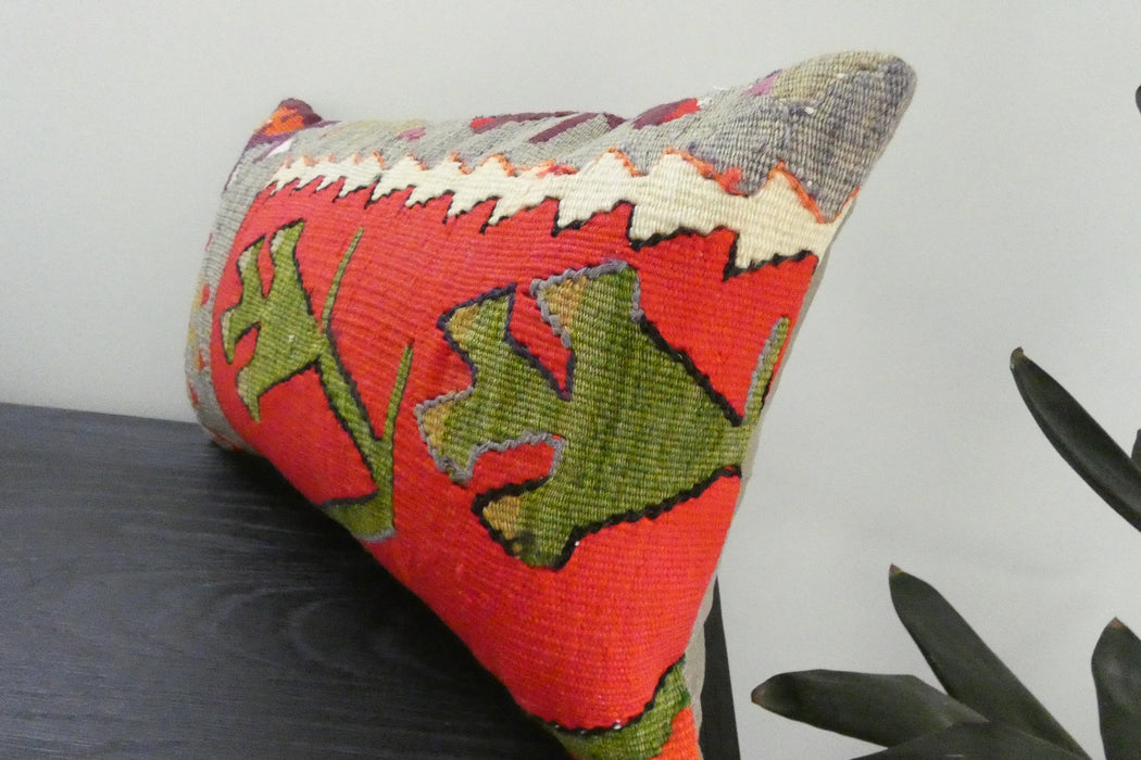 Handmade Turkish Kilim Cushion 30 x 50cm | Vintage Wool Lumbar Cushion with Insert | Organic Cotton Back | TK26-C1086- Rugs Direct  nz