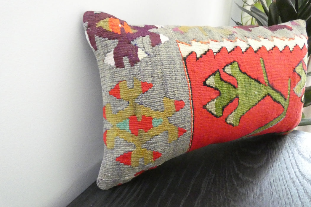 Handmade Turkish Kilim Cushion 30 x 50cm | Vintage Wool Lumbar Cushion with Insert | Organic Cotton Back | TK26-C1086- Rugs Direct  nz