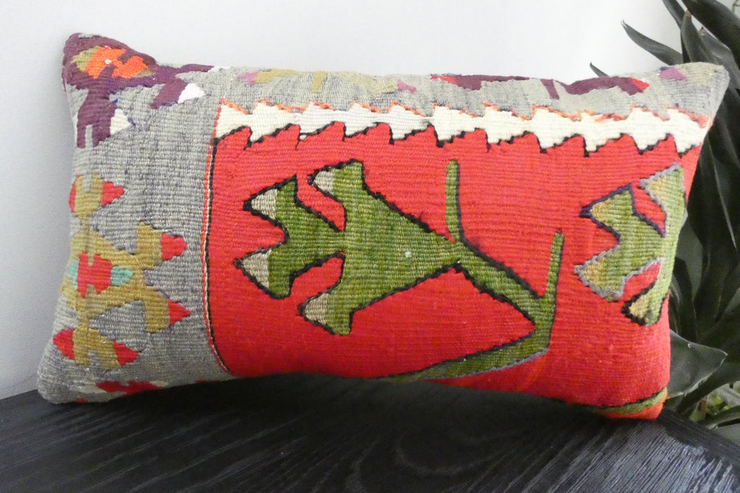 Handmade Turkish Kilim Cushion 30 x 50cm | Vintage Wool Lumbar Cushion with Insert | Organic Cotton Back | TK26-C1086- Rugs Direct  nz