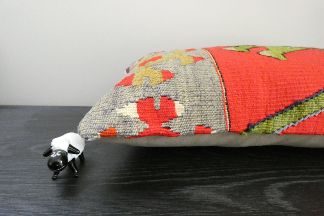 Handmade Turkish Kilim Cushion 30 x 50cm | Vintage Wool Lumbar Cushion with Insert | Organic Cotton Back | TK26-C1086- Rugs Direct  nz