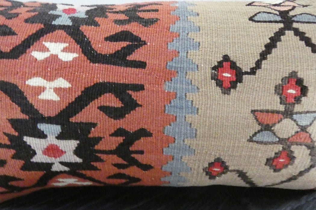 Handmade Turkish Kilim Cushion 30 x 50cm | Vintage Wool Lumbar Cushion with Insert | Organic Cotton Back | TK26-C1087- Rugs Direct NZ 
