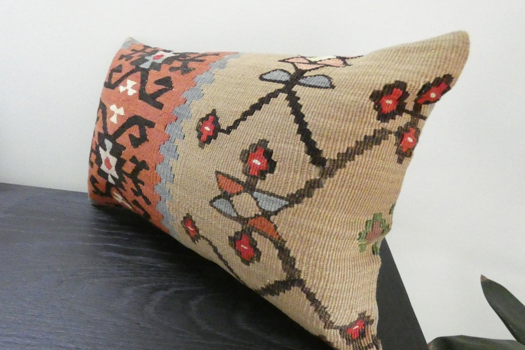 Handmade Turkish Kilim Cushion 30 x 50cm | Vintage Wool Lumbar Cushion with Insert | Organic Cotton Back | TK26-C1087- Rugs Direct NZ 