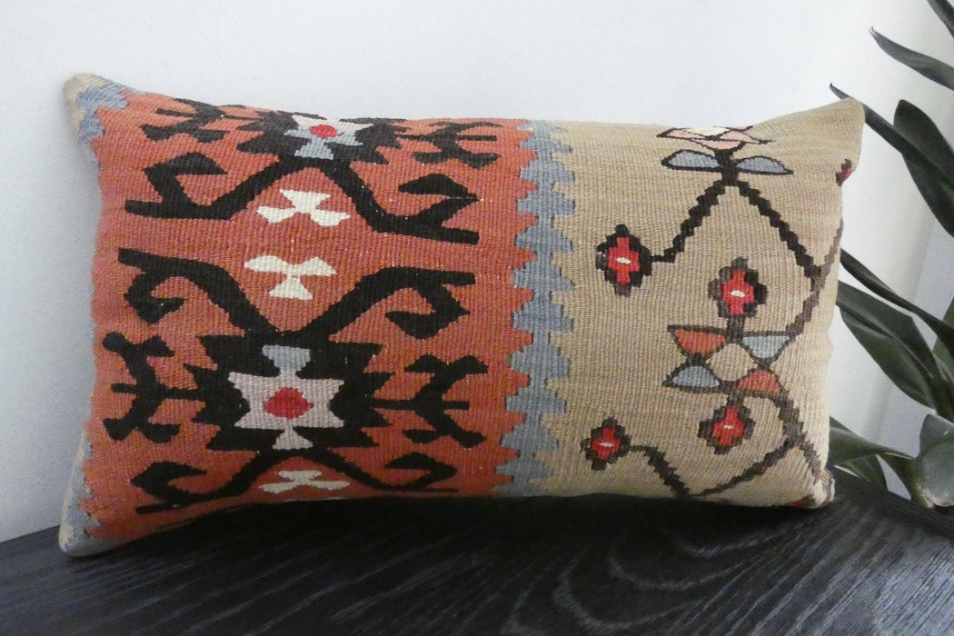 Handmade Turkish Kilim Cushion 30 x 50cm | Vintage Wool Lumbar Cushion with Insert | Organic Cotton Back | TK26-C1087- Rugs Direct NZ 