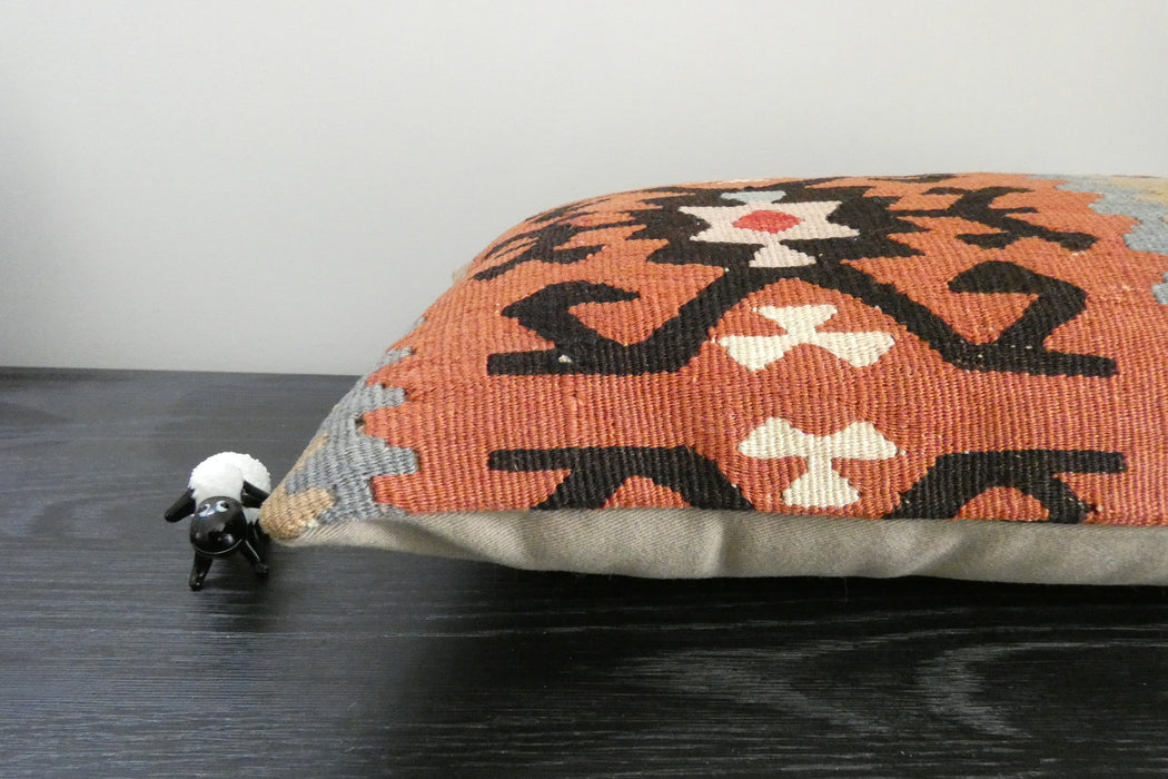 Handmade Turkish Kilim Cushion 30 x 50cm | Vintage Wool Lumbar Cushion with Insert | Organic Cotton Back | TK26-C1087- Rugs Direct NZ 