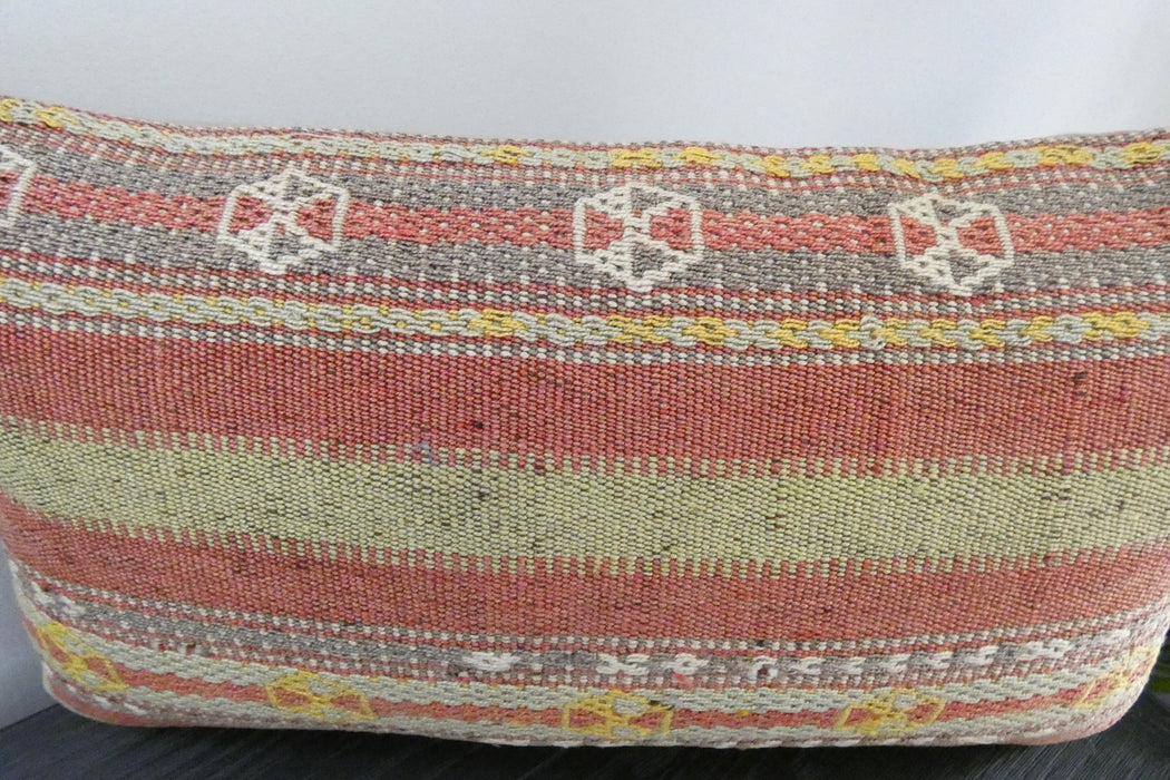 Handmade Turkish Kilim Cushion 30 x 50cm | Vintage Wool Lumbar Cushion with Insert | Organic Cotton Back | TK26-C1088- Rugs Direct nz
