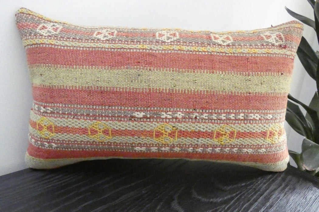 Handmade Turkish Kilim Cushion 30 x 50cm | Vintage Wool Lumbar Cushion with Insert | Organic Cotton Back | TK26-C1088- Rugs Direct nz