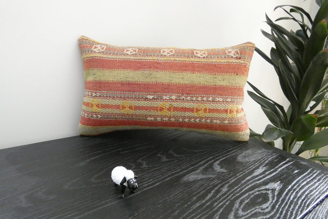 Handmade Turkish Kilim Cushion 30 x 50cm | Vintage Wool Lumbar Cushion with Insert | Organic Cotton Back | TK26-C1088- Rugs Direct nz
