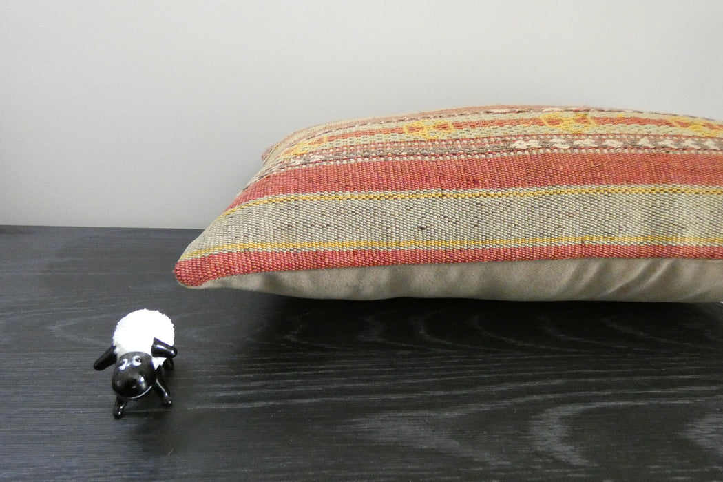 Handmade Turkish Kilim Cushion 30 x 50cm | Vintage Wool Lumbar Cushion with Insert | Organic Cotton Back | TK26-C1088- Rugs Direct nz