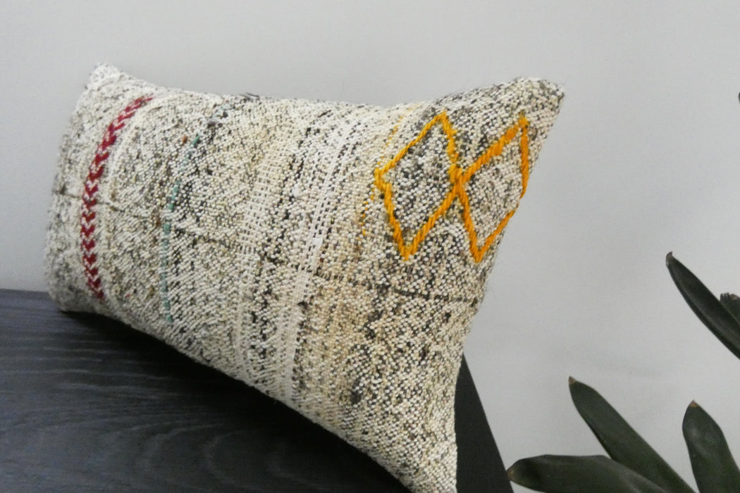 Handmade Turkish Kilim Cushion 30 x 50cm | Vintage Wool Lumbar Cushion with Insert | Organic Cotton Back | TK26-C1089- Rugs Direct 