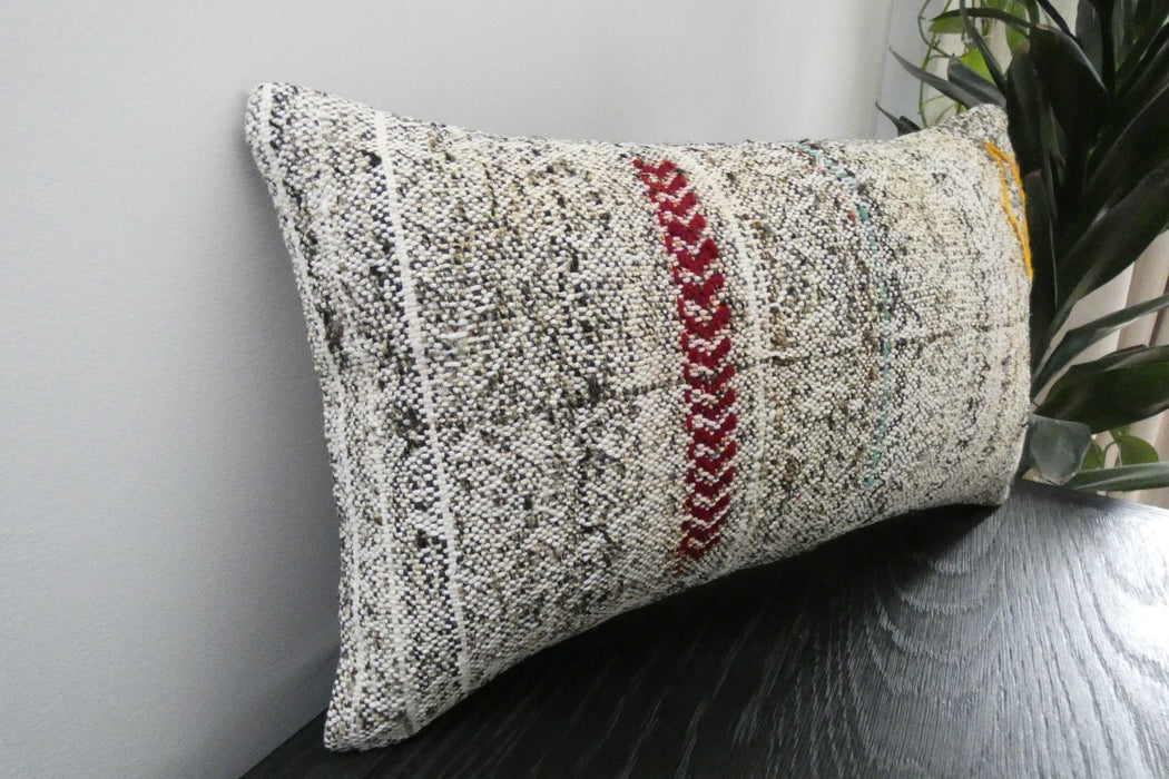 Handmade Turkish Kilim Cushion 30 x 50cm | Vintage Wool Lumbar Cushion with Insert | Organic Cotton Back | TK26-C1089- Rugs Direct 