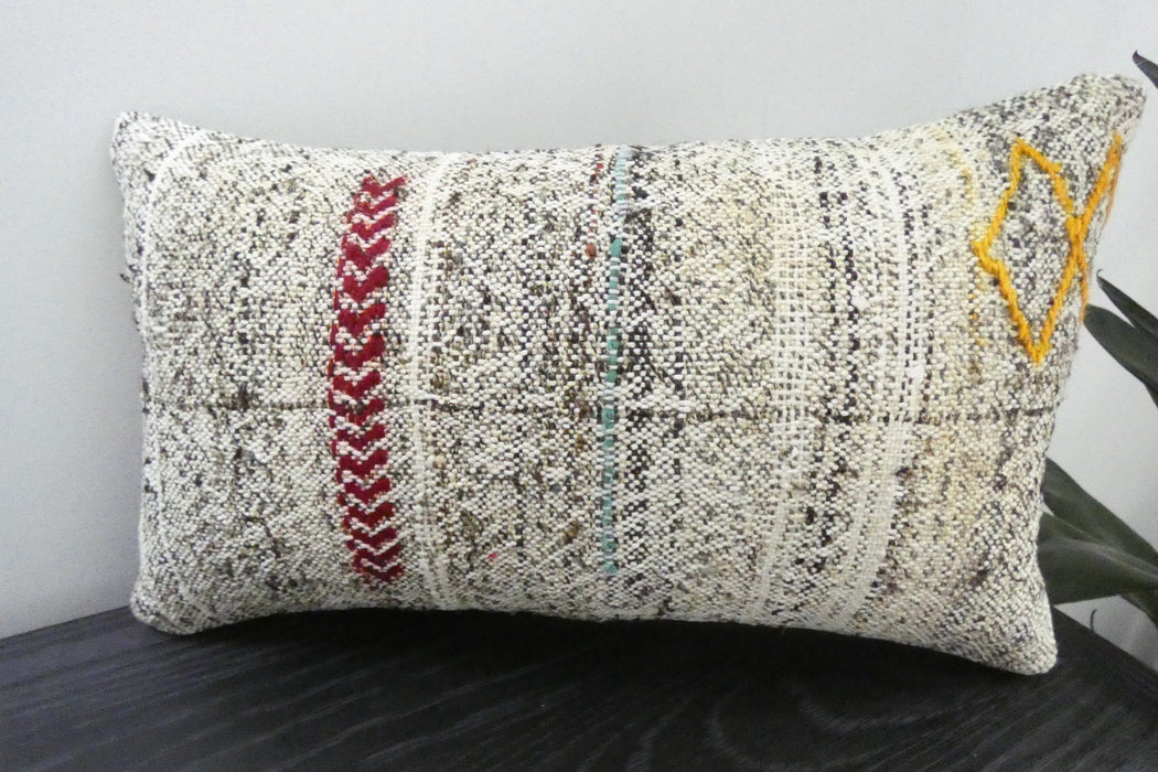 Handmade Turkish Kilim Cushion 30 x 50cm | Vintage Wool Lumbar Cushion with Insert | Organic Cotton Back | TK26-C1089- Rugs Direct 