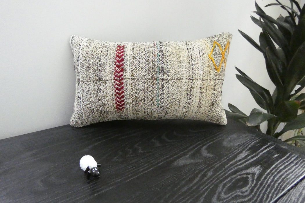 Handmade Turkish Kilim Cushion 30 x 50cm | Vintage Wool Lumbar Cushion with Insert | Organic Cotton Back | TK26-C1089- Rugs Direct 