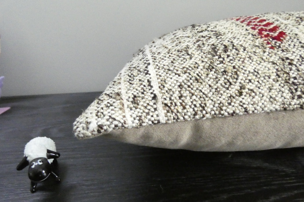 Handmade Turkish Kilim Cushion 30 x 50cm | Vintage Wool Lumbar Cushion with Insert | Organic Cotton Back | TK26-C1089- Rugs Direct 