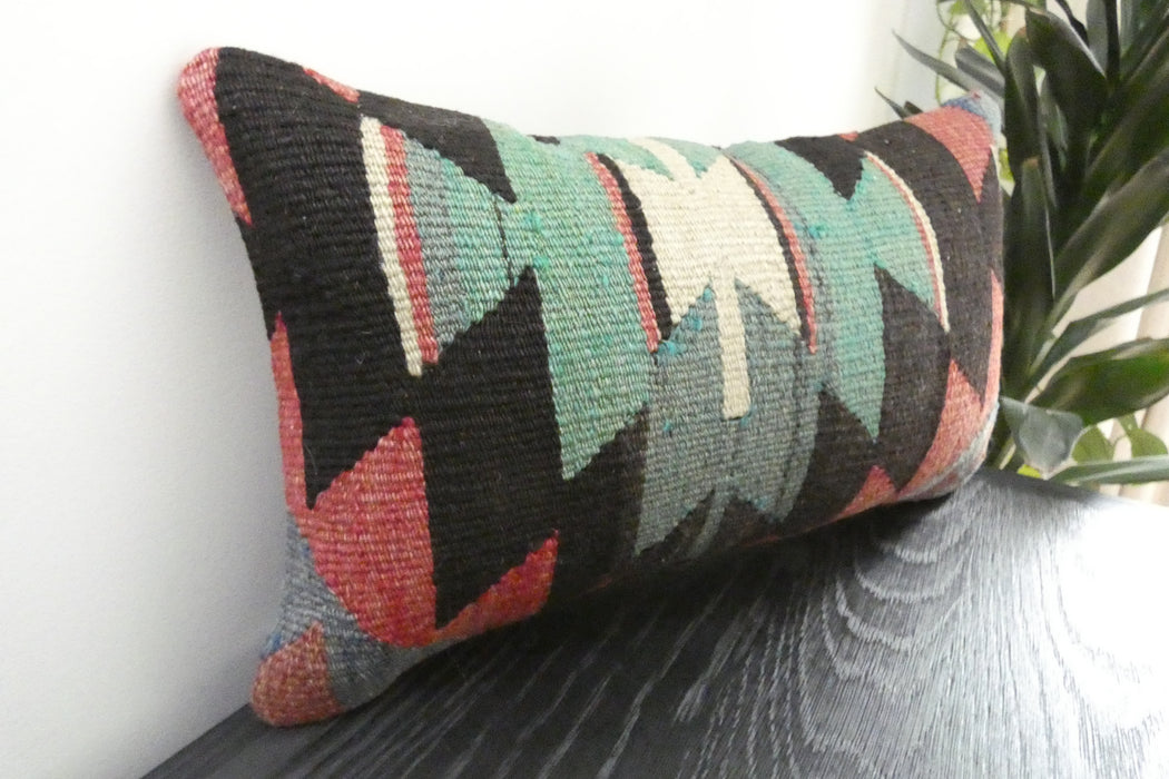 Handmade Turkish Kilim Cushion 30 x 50cm | Vintage Wool Lumbar Cushion with Insert | Organic Cotton Back | TK26-C1090- Rugs Direct NZ 