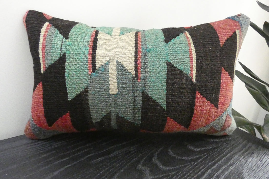 Handmade Turkish Kilim Cushion 30 x 50cm | Vintage Wool Lumbar Cushion with Insert | Organic Cotton Back | TK26-C1090- Rugs Direct NZ 