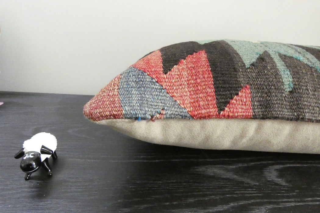 Handmade Turkish Kilim Cushion 30 x 50cm | Vintage Wool Lumbar Cushion with Insert | Organic Cotton Back | TK26-C1090- Rugs Direct NZ 
