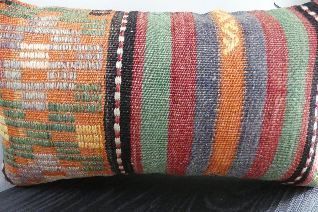 Handmade Turkish Kilim Cushion 30 x 50cm | Vintage Wool Lumbar Cushion with Insert | Organic Cotton Back | TK26-C1091- Rugs Direct NZ