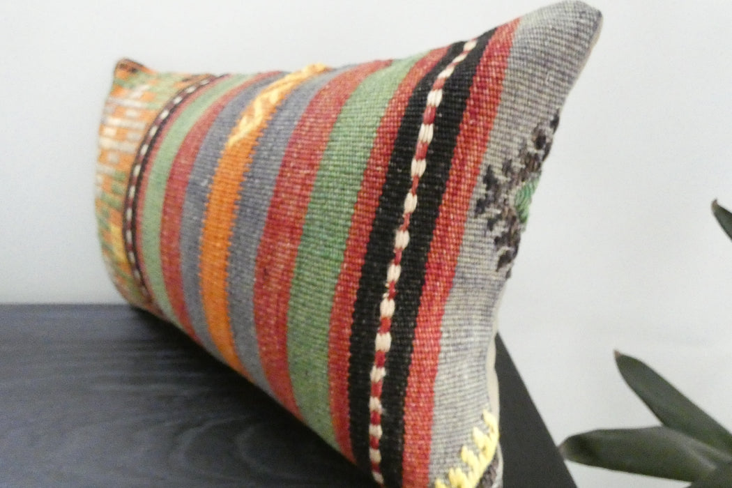Handmade Turkish Kilim Cushion 30 x 50cm | Vintage Wool Lumbar Cushion with Insert | Organic Cotton Back | TK26-C1091- Rugs Direct NZ