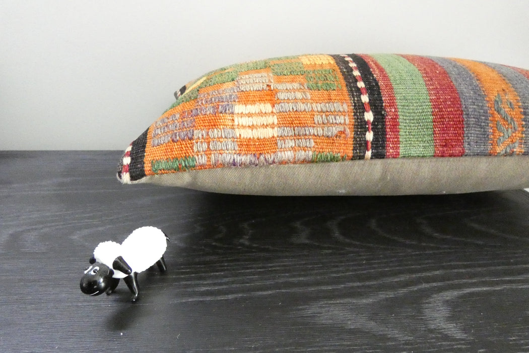 Handmade Turkish Kilim Cushion 30 x 50cm | Vintage Wool Lumbar Cushion with Insert | Organic Cotton Back | TK26-C1091- Rugs Direct NZ