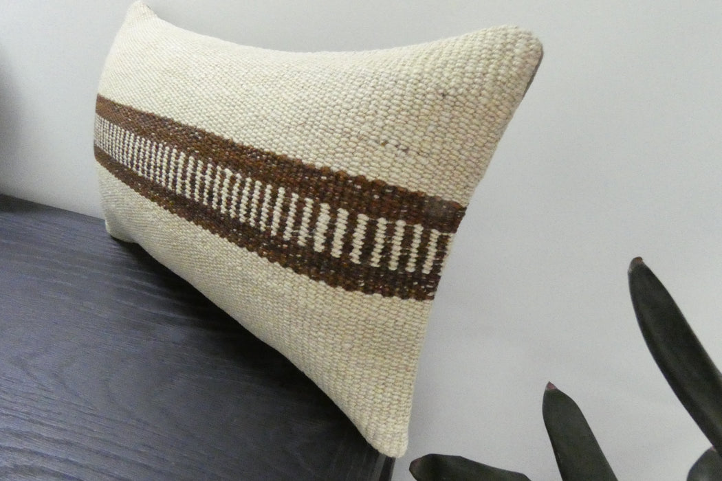 Handmade Turkish Kilim Cushion 30 x 50cm | Vintage Wool Lumbar Cushion with Insert | Organic Cotton Back | TK26-C1092- Rugs Direct 
