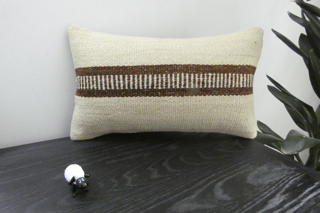 Handmade Turkish Kilim Cushion 30 x 50cm | Vintage Wool Lumbar Cushion with Insert | Organic Cotton Back | TK26-C1092- Rugs Direct 