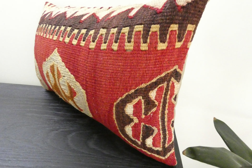Handmade Turkish Kilim Cushion 30 x 50cm | Vintage Wool Lumbar Cushion with Insert | Organic Cotton Back | TK26-C1093- Rugs Direct NZ