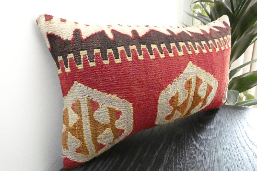 Handmade Turkish Kilim Cushion 30 x 50cm | Vintage Wool Lumbar Cushion with Insert | Organic Cotton Back | TK26-C1093- Rugs Direct NZ