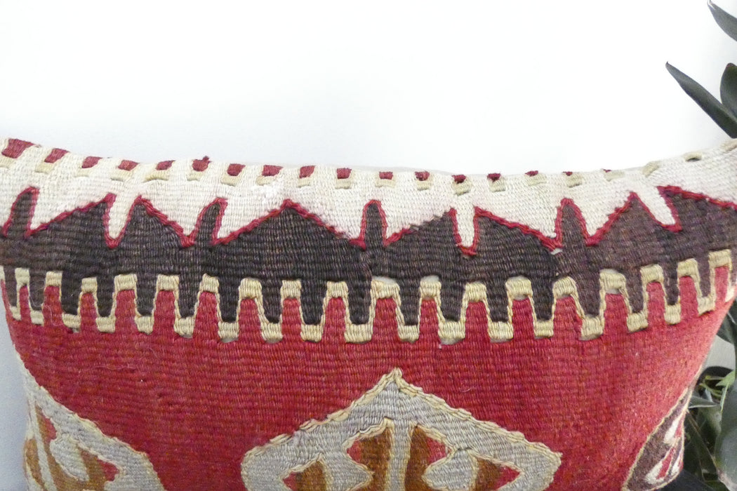 Handmade Turkish Kilim Cushion 30 x 50cm | Vintage Wool Lumbar Cushion with Insert | Organic Cotton Back | TK26-C1093- Rugs Direct NZ
