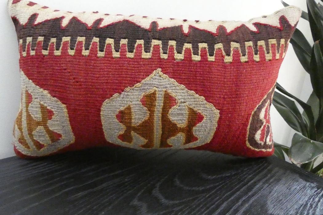 Handmade Turkish Kilim Cushion 30 x 50cm | Vintage Wool Lumbar Cushion with Insert | Organic Cotton Back | TK26-C1093- Rugs Direct NZ