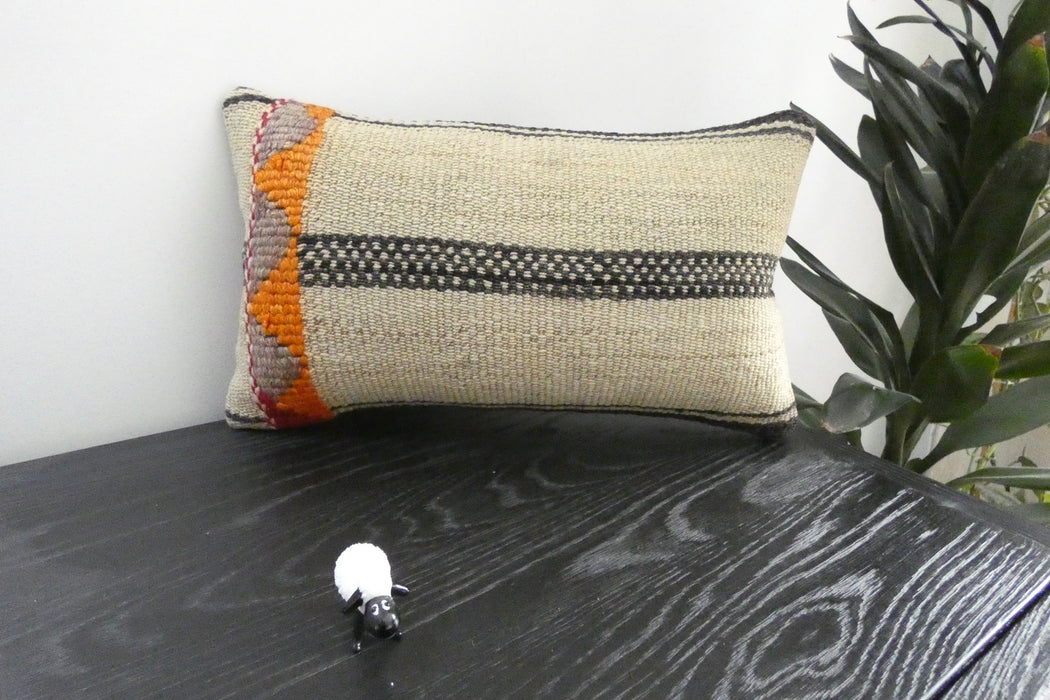 Handmade Turkish Kilim Cushion 30 x 50cm | Vintage Wool Lumbar Cushion with Insert | Organic Cotton Back | TK26-C1094- Rugs Direct NZ